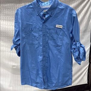 Magellan Outdoors Blue Casual Button Down Shirt with Roll-Up Sleeves